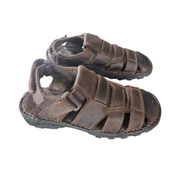 Men's 8 M Skechers Brown Leather Open Toe Fisherman Sandals Hook Loop Shoes Y2K - Picture 1 of 7